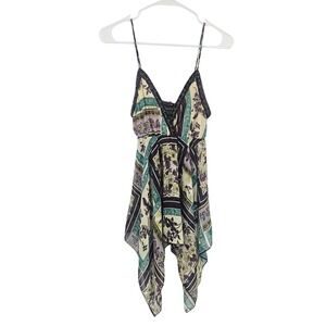 Vintage y2k Hotkiss Tank Top Green Floral Asymmetrical Mesh Cami Tunic Size L